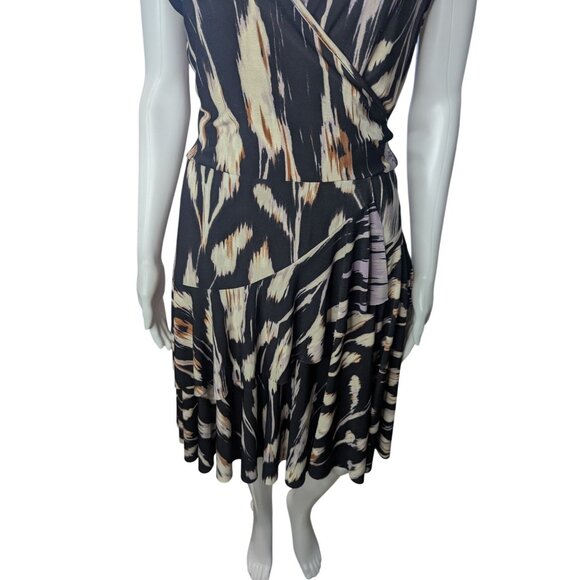 Donna Morgan Faux Wrap Dress Womens Sz 8 Abstract Print Ruffles Colorful Artsy - Picture 10 of 11